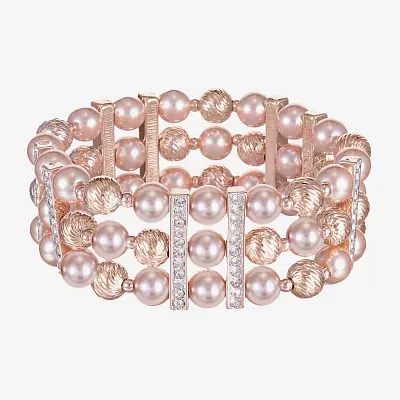 Monet Jewelry Rose Gold Glass Simulated Pearl Round Stretch Bracelet