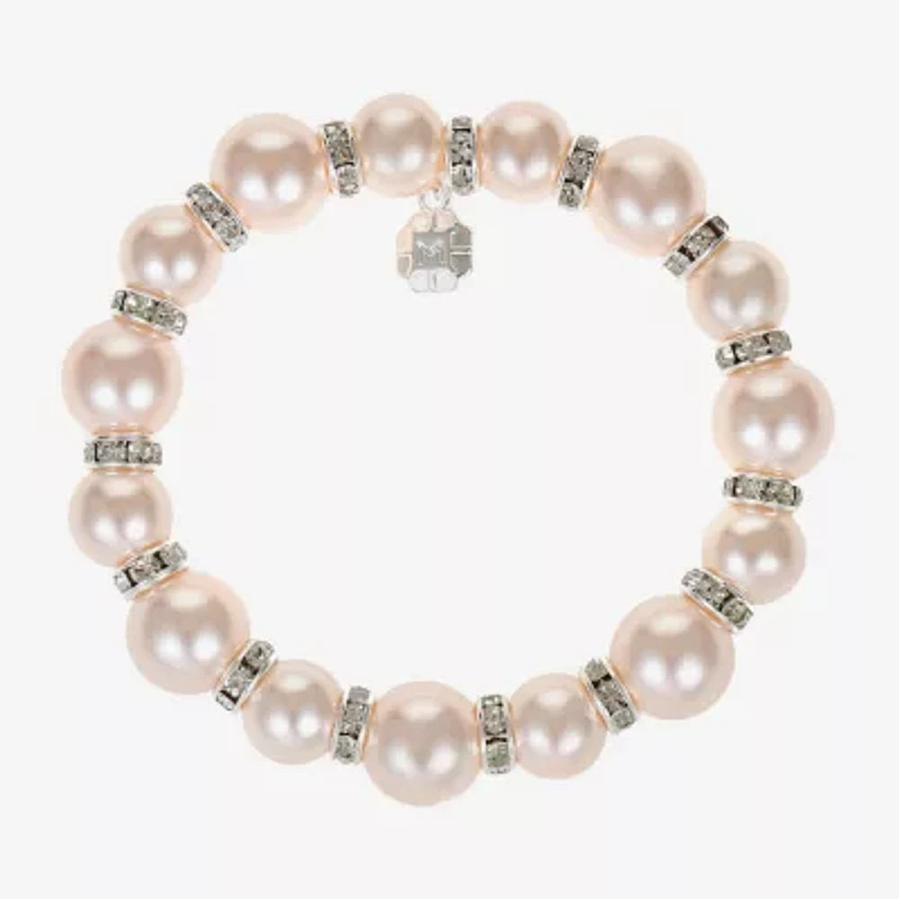 Monet Jewelry Timeless Womens Glass Simulated Pearl Round Stretch Bracelet