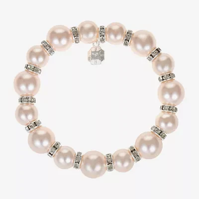 Monet Jewelry Timeless Womens Glass Simulated Pearl Round Stretch Bracelet
