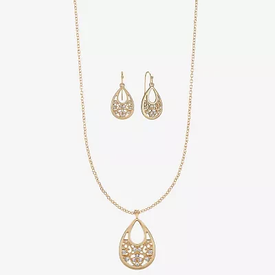 Monet Jewelry Gold Tone Pendant Necklace And Drop Earring 2-pc. Glass Jewelry Set