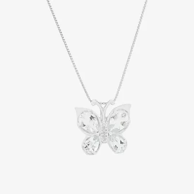 Womens Diamond Accent Genuine Blue Aquamarine Sterling Silver Butterfly Pendant Necklace