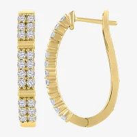 (H-I / I1) 1 CT. T.W. Lab Grown White Diamond 10K Gold 25.6mm Hoop Earrings