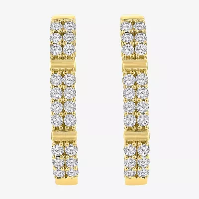 (H-I / I1) 1 CT. T.W. Lab Grown White Diamond 10K Gold 25.6mm Hoop Earrings