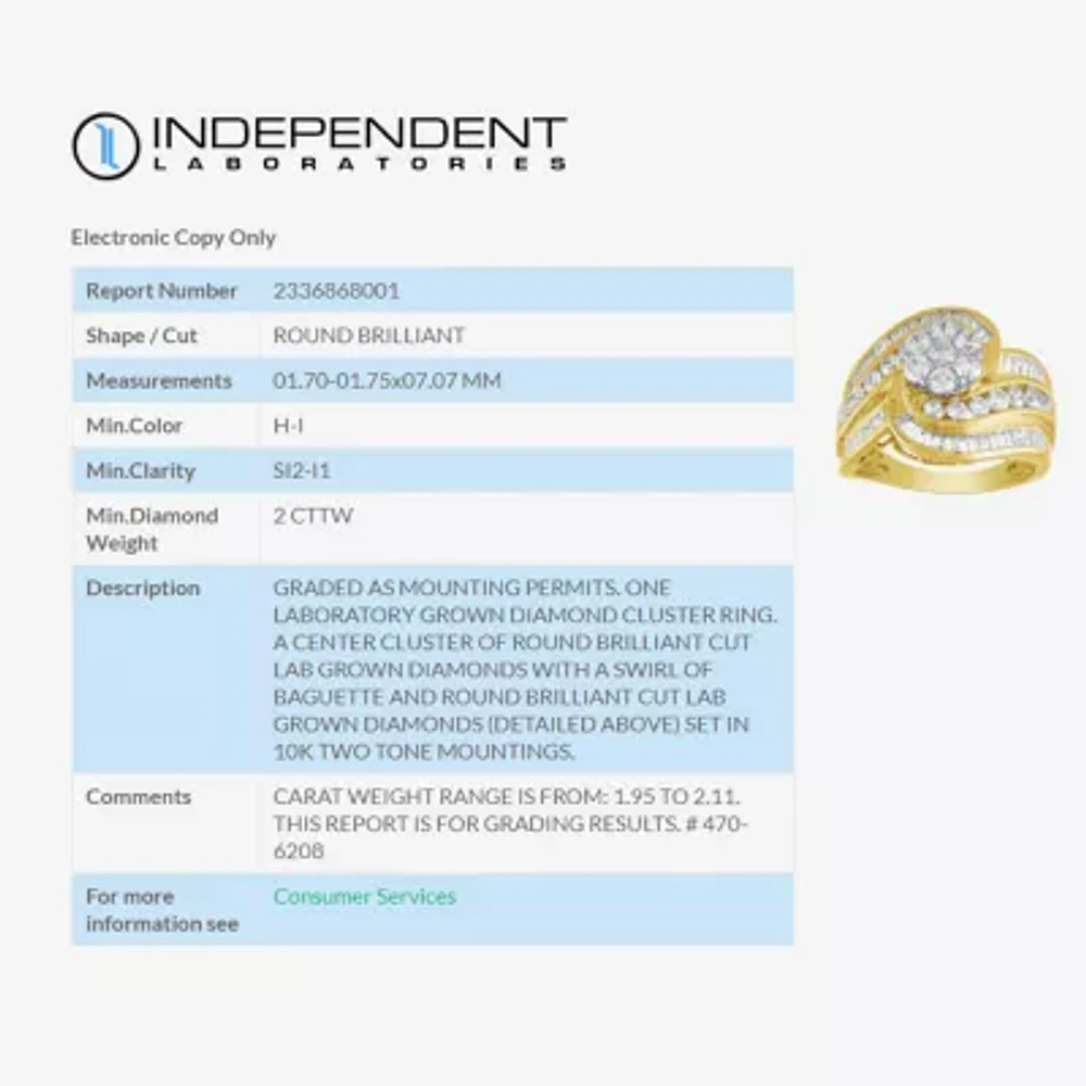 Diamond Blossom (H-I / I1) Womens 2 CT. T.W. Lab Grown White 10K Gold Side Stone Cocktail Ring