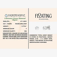 Floating Diamonds (F / Vs2) 1 CT. T.W. Lab Grown White Diamond 14K White Gold 5.4mm Round Stud Earrings