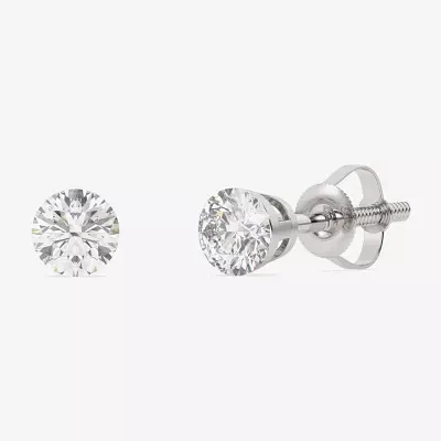 Floating Diamonds (F / Vs2) 1 CT. T.W. Lab Grown White Diamond 14K White Gold 5.4mm Round Stud Earrings