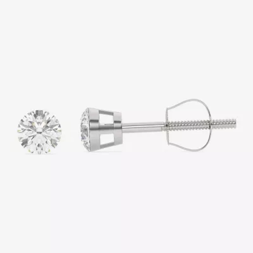 Floating Diamonds (F / Vs2) 1 CT. T.W. Lab Grown White Diamond 14K White Gold 5.4mm Round Stud Earrings