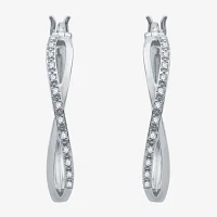 Yes, Please! 1/10 CT. T.W. Natural Diamond 14K Gold Over Silver 26.4mm Hoop Earrings