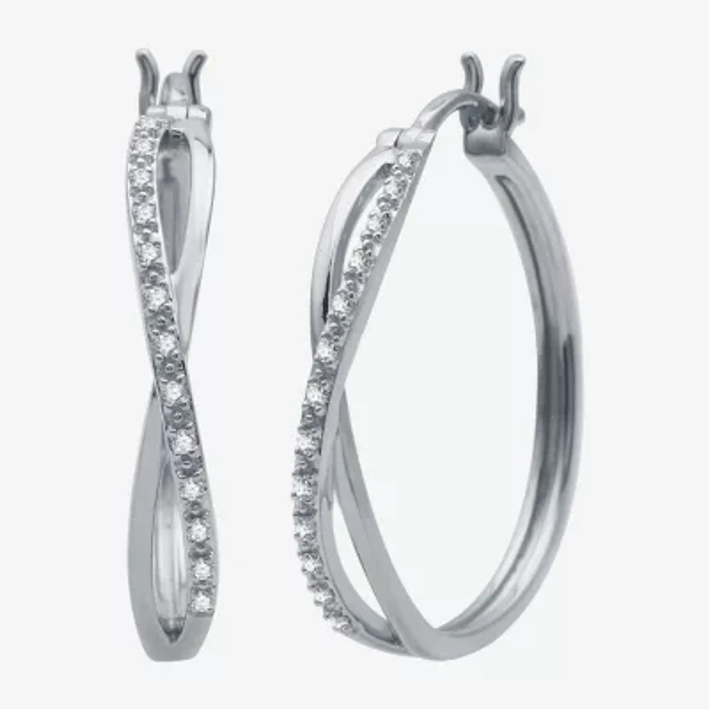Yes, Please! 1/10 CT. T.W. Natural Diamond 14K Gold Over Silver 26.4mm Hoop Earrings