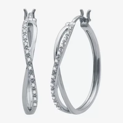 Yes, Please! 1/10 CT. T.W. Natural Diamond 14K Gold Over Silver 26.4mm Hoop Earrings