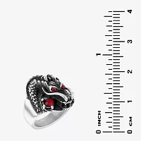 "Dragon" Mens Red Cubic Zirconia Stainless Steel Fashion Ring