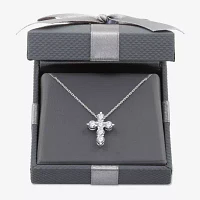 Womens 1 1/ CT. T.W. Lab Grown White Diamond Sterling Silver Cross Pendant Necklace