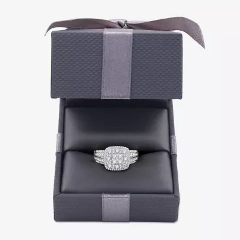 Womens / CT. T.W. Lab Grown White Diamond Sterling Silver Cushion Halo Side Stone Cocktail Ring