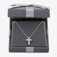 Womens 1/2 CT. T.W. Lab Grown White Diamond Sterling Silver OR 14K Gold Over Cross Pendant Necklace