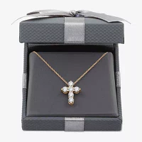 Womens 1/ CT. T.W. Lab Grown White Diamond 14K Gold Over Silver Sterling Silver Cross Pendant Necklace