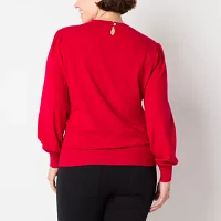 Liz Claiborne Womens Crew Neck Embellished Long Sleeve Pullover Sweater