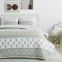 Reversible Floral Stripe Print Quilt Set