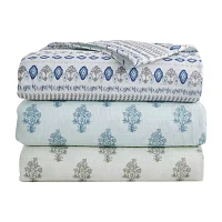 Reversible Floral Stripe Print Quilt Set