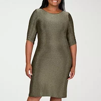 24seven Comfort Apparel Womens Elbow Sleeve A-Line Dress Plus
