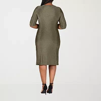 24seven Comfort Apparel Womens Elbow Sleeve A-Line Dress Plus