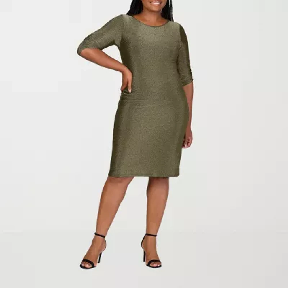 24seven Comfort Apparel Womens Elbow Sleeve A-Line Dress Plus