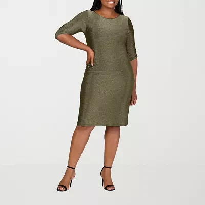 24seven Comfort Apparel Womens Elbow Sleeve A-Line Dress Plus