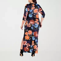 24seven Comfort Apparel Womens Elbow Sleeve Floral Maxi Dress Plus