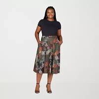 24seven Comfort Apparel Womens Midi A-Line Skirt-Plus