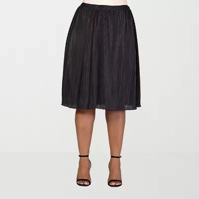 24seven Comfort Apparel Womens Midi A-Line Skirt-Plus