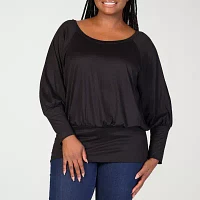 24seven Comfort Apparel Plus Womens Scoop Neck Long Sleeve Blouse