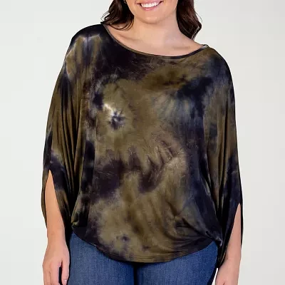 24seven Comfort Apparel Plus Womens Round Neck Long Sleeve Blouse