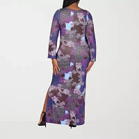 24seven Comfort Apparel Womens Long Sleeve Paisley Maxi Dress Plus