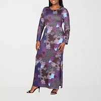 24seven Comfort Apparel Womens Long Sleeve Paisley Maxi Dress Plus