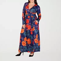 24seven Comfort Apparel Womens Long Sleeve Floral Maxi Dress Plus