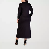 24seven Comfort Apparel Womens Long Sleeve Geometric Maxi Dress Plus