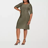 24seven Comfort Apparel Womens Elbow Sleeve A-Line Dress Plus