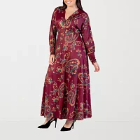 24seven Comfort Apparel Womens Long Sleeve Paisley Maxi Dress Plus