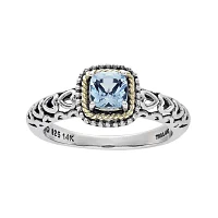 Shey Couture Genuine Blue Topaz Sterling Silver and 14K Yellow Gold Cushion Heart Ring