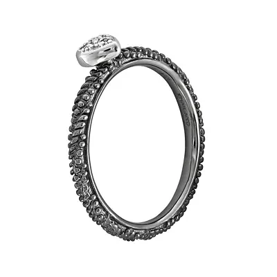 Personally Stackable Diamond-Accent Ruthenium Over Sterling Silver Stackable Heart Ring