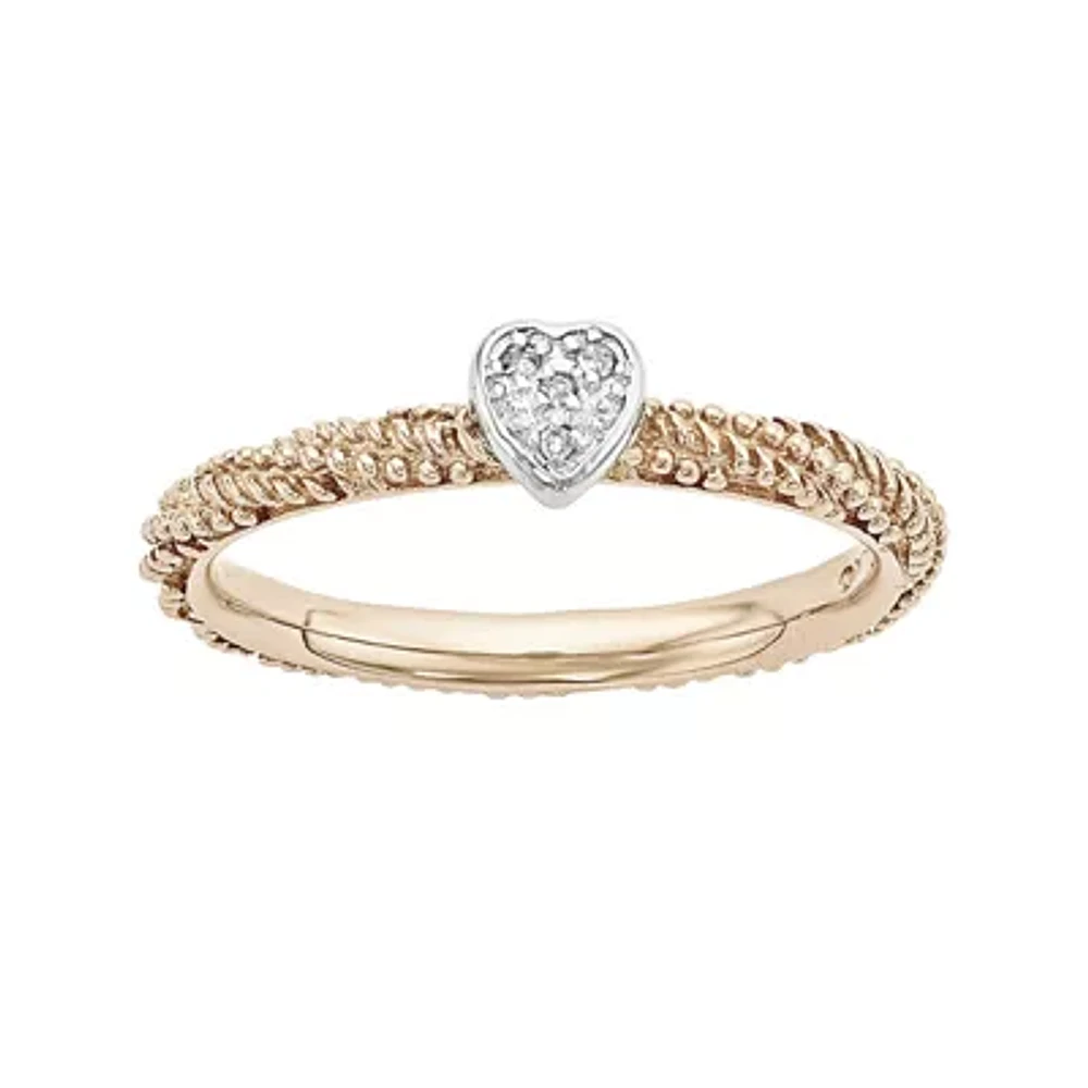 Personally Stackable Diamond-Accent 18K Rose Gold Over Silver Stackable Heart Ring