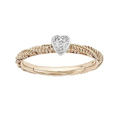 Personally Stackable Diamond-Accent 18K Rose Gold Over Silver Stackable Heart Ring