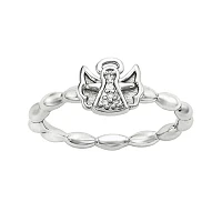 Personally Stackable Diamond-Accent Sterling Silver Stackable Angel Ring