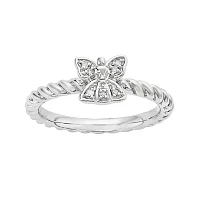 Diamond-Accent Sterling Silver Stackable Angel Ring