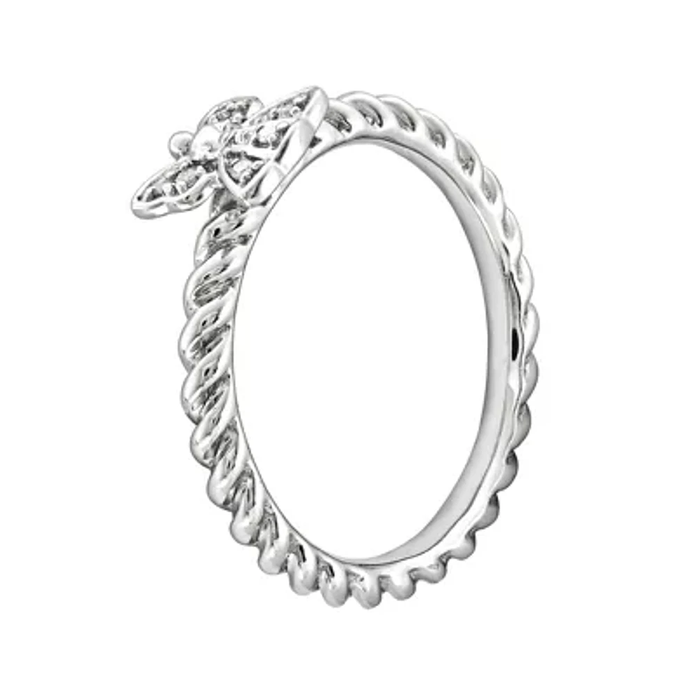 Diamond-Accent Sterling Silver Stackable Angel Ring