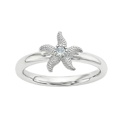 Genuine Blue Topaz Sterling Silver Stackable Starfish Ring