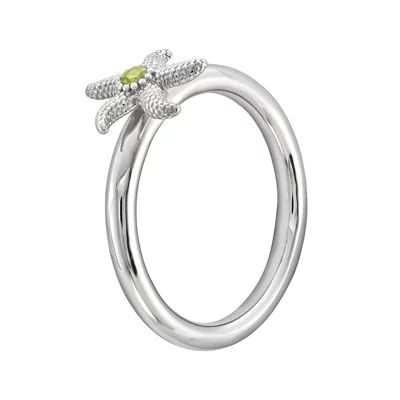 Sterling Silver Stackable Genuine Peridot Starfish Ring