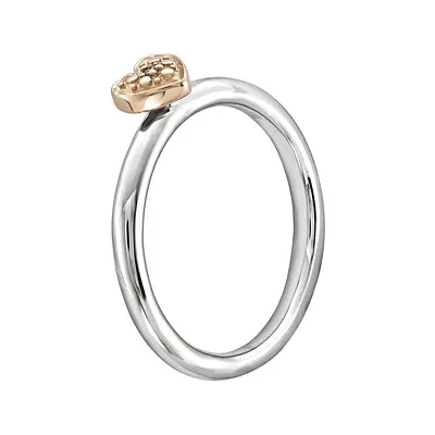 Personally Stackable Diamond-Accent Sterling Silver & Rose Gold Heart Ring