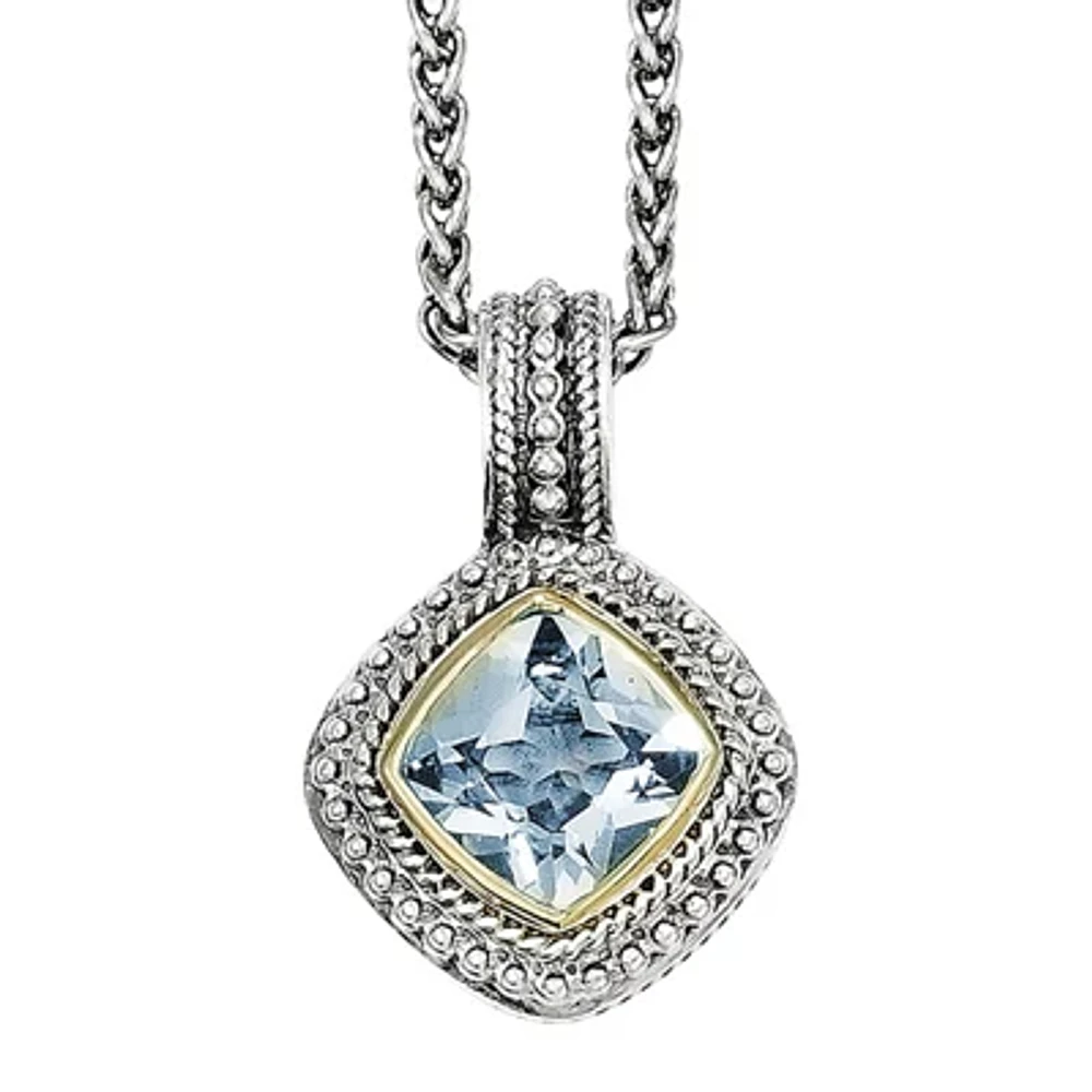 Shey Couture Genuine Blue Topaz Sterling Silver 14k Gold Pendant Necklace