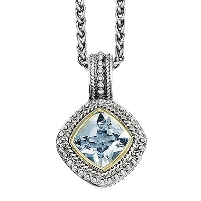 Shey Couture Genuine Blue Topaz Sterling Silver 14k Gold Pendant Necklace