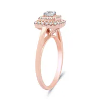 Womens 1/2 CT. T.W. Mined White Diamond 10K Rose Gold Cushion Halo Engagement Ring